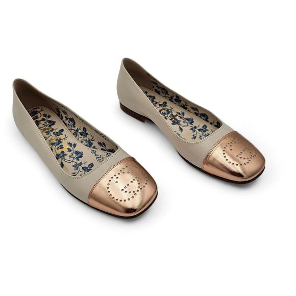 Gucci GG Logo Hills Ballet Flat Square Cap Toe White Rose Gold Size 38.5 US 8.5 - Picture 3 of 10